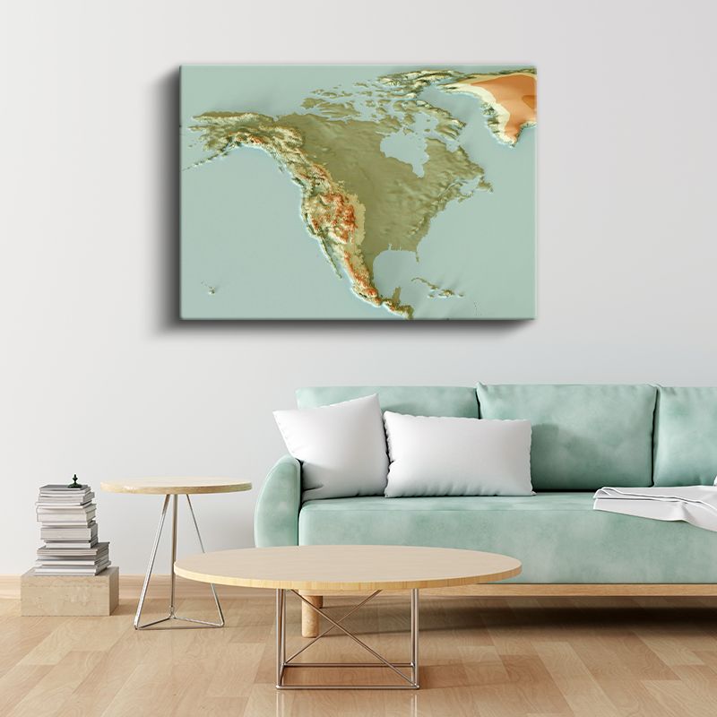 Kuzey Amerika - Fiziki Haritası Kanvas Tablo