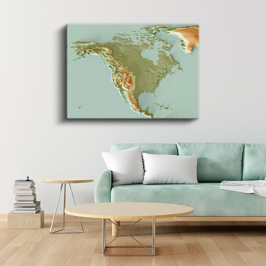 Kuzey Amerika - Fiziki Haritası Kanvas Tablo