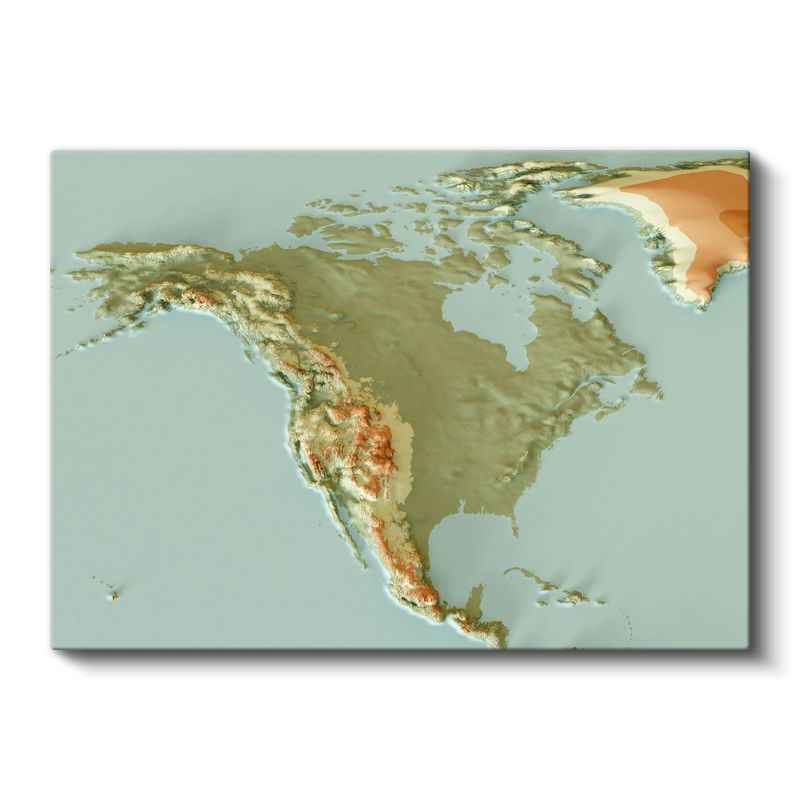 Kuzey Amerika - Fiziki Haritası Kanvas Tablo