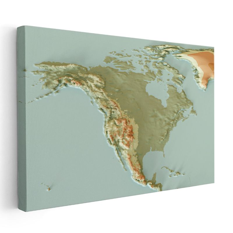 Kuzey Amerika - Fiziki Haritası Kanvas Tablo