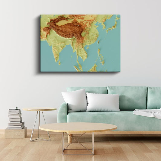 Asya - Fiziki Haritası Kanvas Tablo