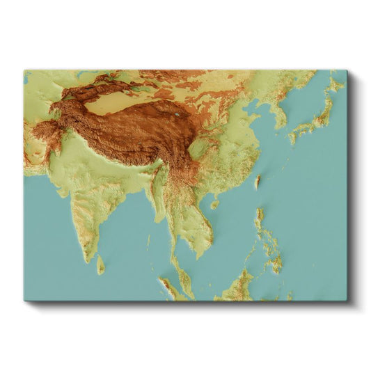 Asya - Fiziki Haritası Kanvas Tablo