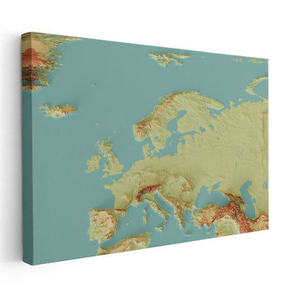 Avrupa - Fiziki Haritası Kanvas Tablo