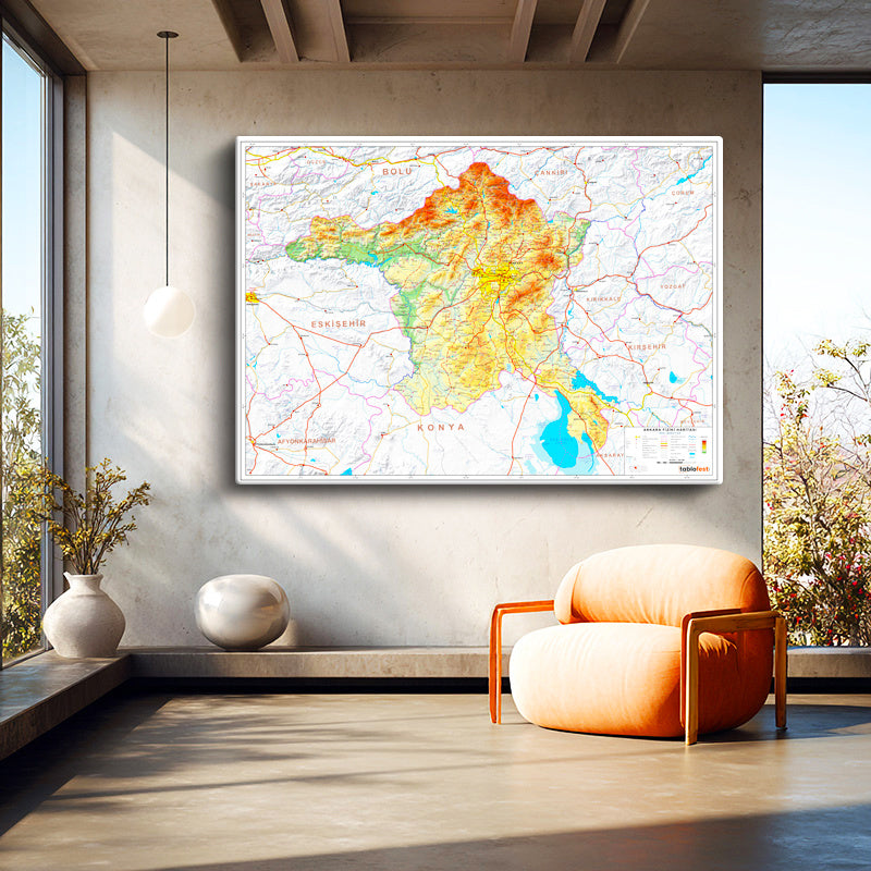 Yatay Kanvas Tablo Ankara Başkent Coğrafi Yeryüzü Harita Tablosu Ev Ofis Duvar Dekoru