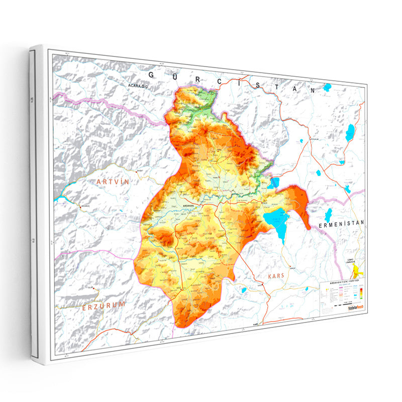 Yatay Kanvas Tablo Ardahan Coğrafi Yapı Harita Tablosu Ev Ofis Duvar Dekoru