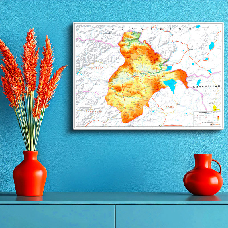 Yatay Kanvas Tablo Ardahan Coğrafi Yapı Harita Tablosu Ev Ofis Duvar Dekoru
