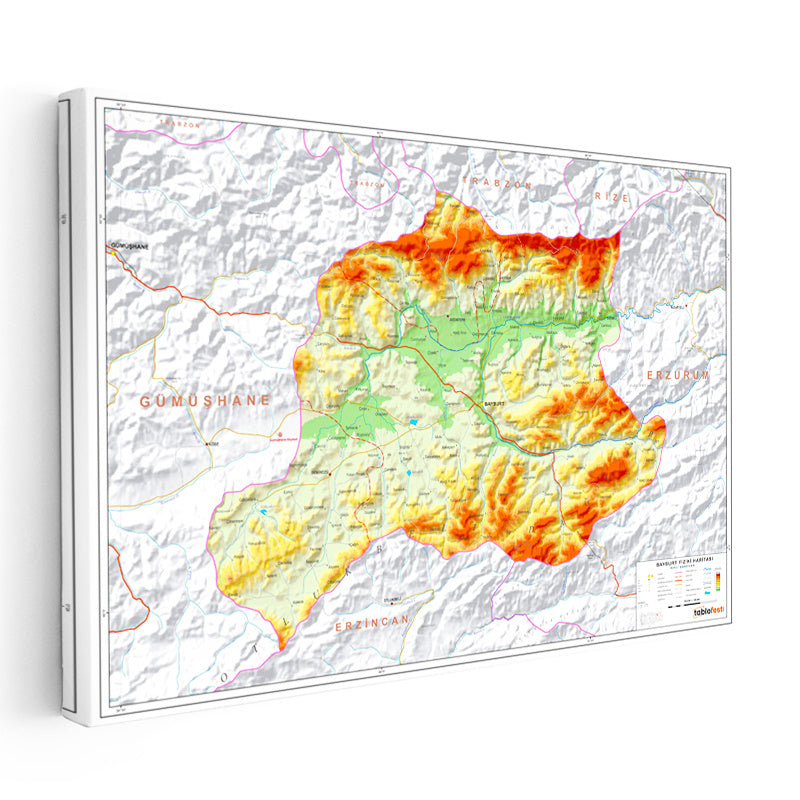 Yatay Kanvas Tablo Bayburt Coğrafi Yapı Harita Tablosu Ev Ofis Duvar Dekoru