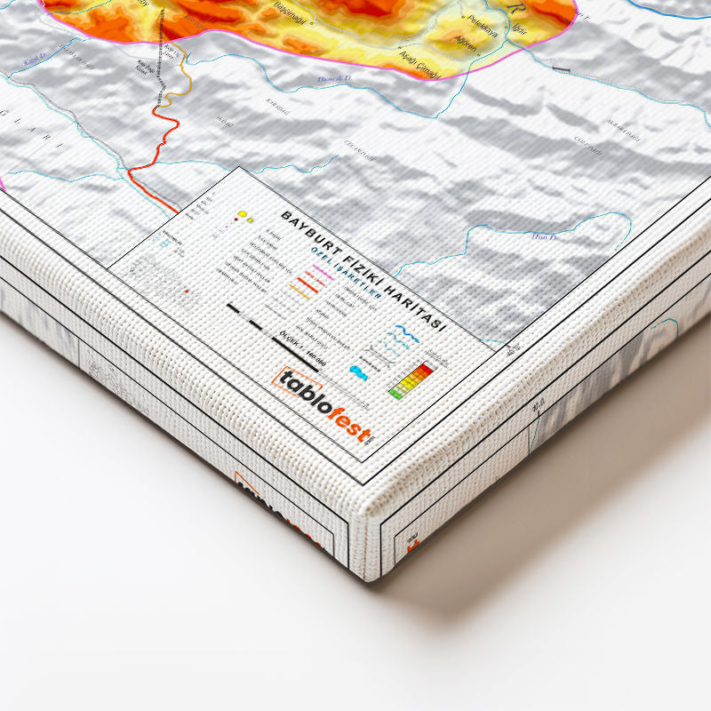 Yatay Kanvas Tablo Bayburt Coğrafi Yapı Harita Tablosu Ev Ofis Duvar Dekoru