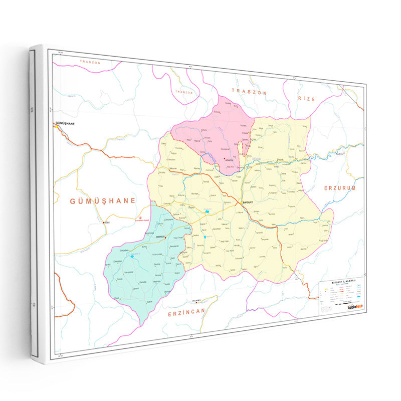 Yatay Kanvas Tablo Bayburt Yerleşim Planı Harita Tablosu Ev Ofis Duvar Dekoru