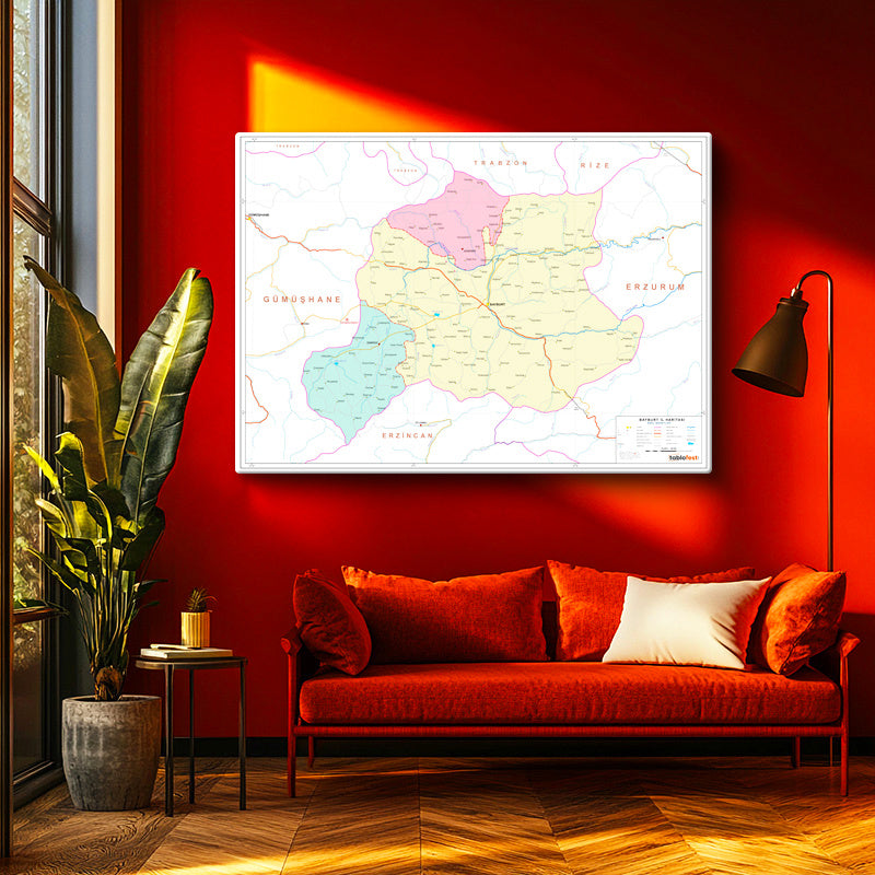 Yatay Kanvas Tablo Bayburt Yerleşim Planı Harita Tablosu Ev Ofis Duvar Dekoru