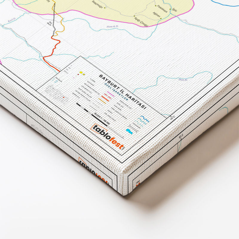 Yatay Kanvas Tablo Bayburt Yerleşim Planı Harita Tablosu Ev Ofis Duvar Dekoru