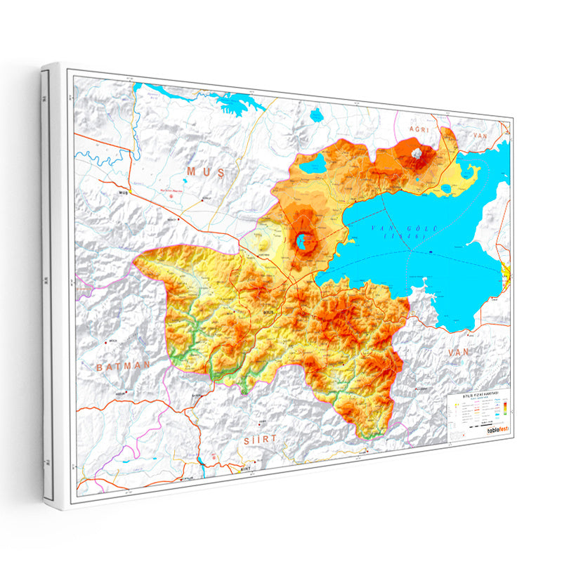 Yatay Kanvas Tablo Bitlis Yeryüzü Şekilleri Harita Tablosu Ev Ofis Duvar Dekoru
