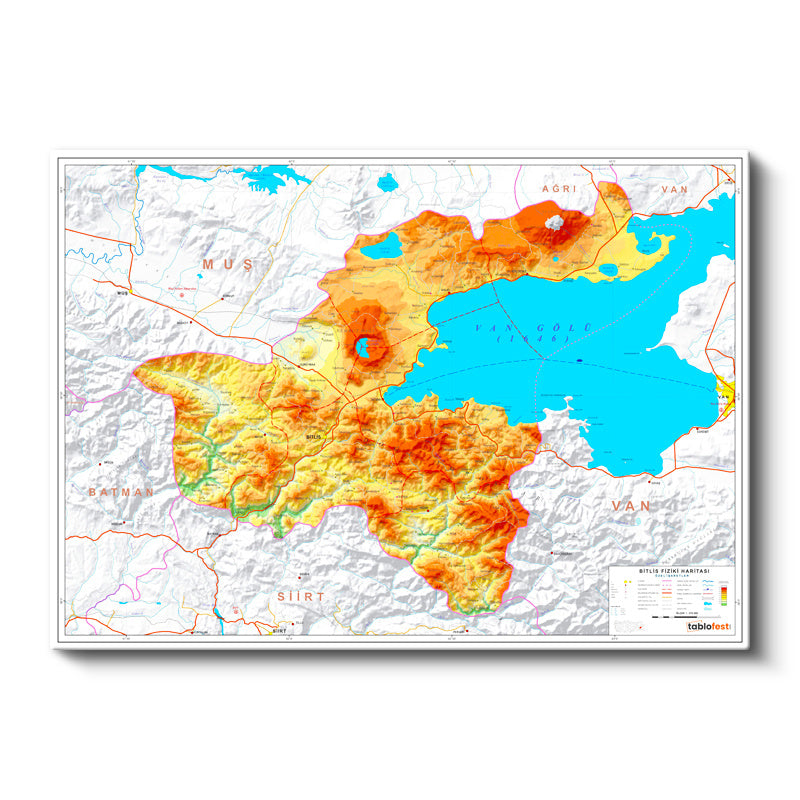 Yatay Kanvas Tablo Bitlis Yeryüzü Şekilleri Harita Tablosu Ev Ofis Duvar Dekoru