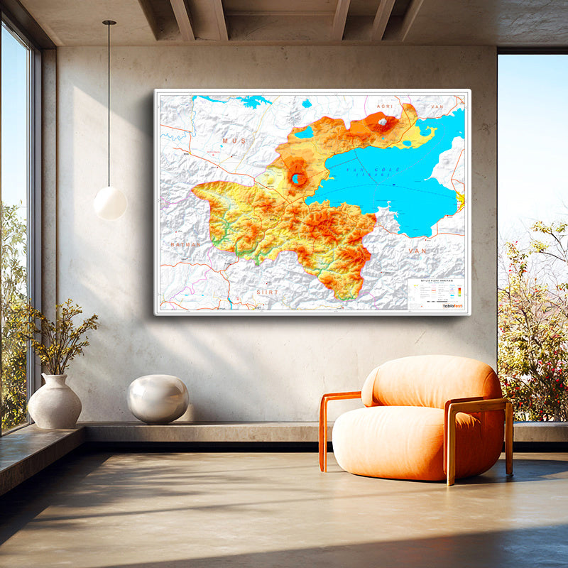 Yatay Kanvas Tablo Bitlis Yeryüzü Şekilleri Harita Tablosu Ev Ofis Duvar Dekoru