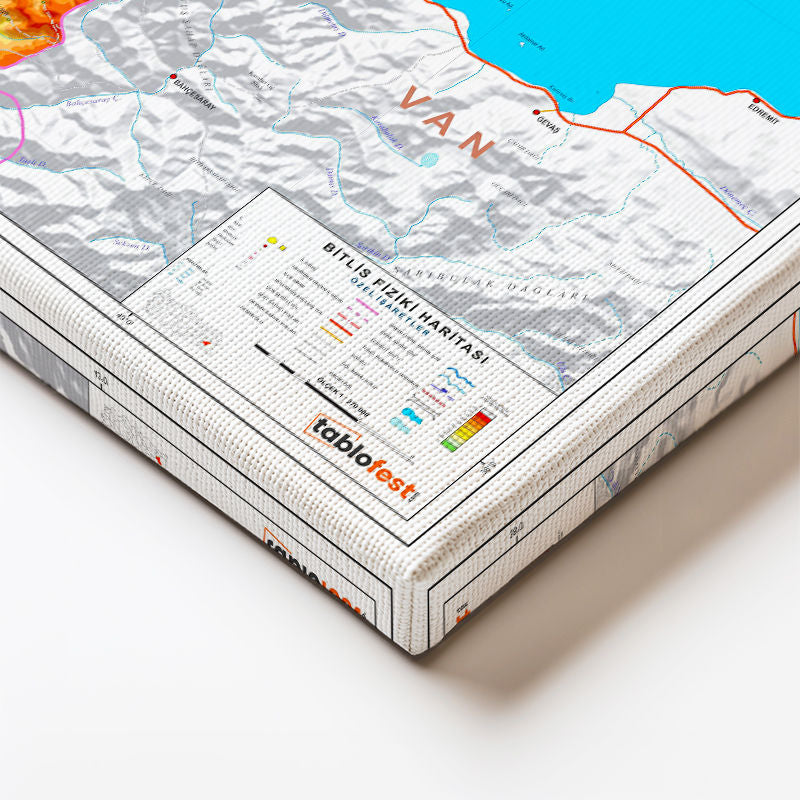 Yatay Kanvas Tablo Bitlis Yeryüzü Şekilleri Harita Tablosu Ev Ofis Duvar Dekoru