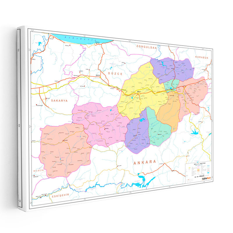 Yatay Kanvas Tablo Bolu İlçe Sınırları Harita Tablosu Ev Ofis Duvar Dekoru