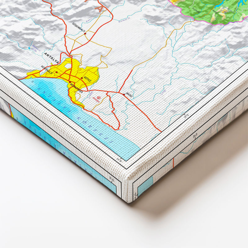Yatay Kanvas Tablo Burdur Arazi Yapısı Harita Tablosu Ev Ofis Duvar Dekoru