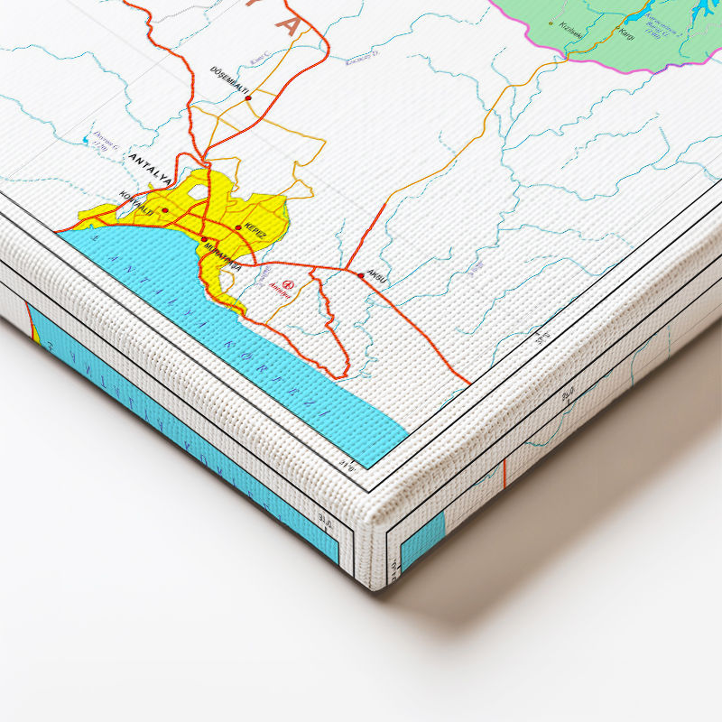 Yatay Kanvas Tablo Burdur Bölge Detayları Harita Tablosu Ev Ofis Duvar Dekoru