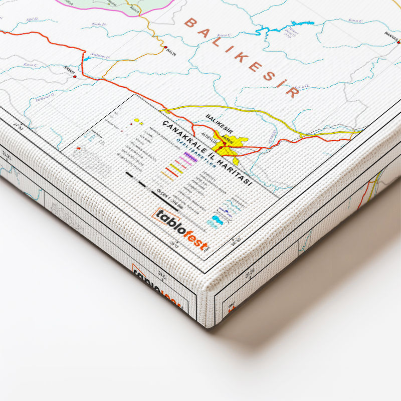 Yatay Kanvas Tablo Çanakkale İlçe Planı Harita Tablosu Ev Ofis Duvar Dekoru