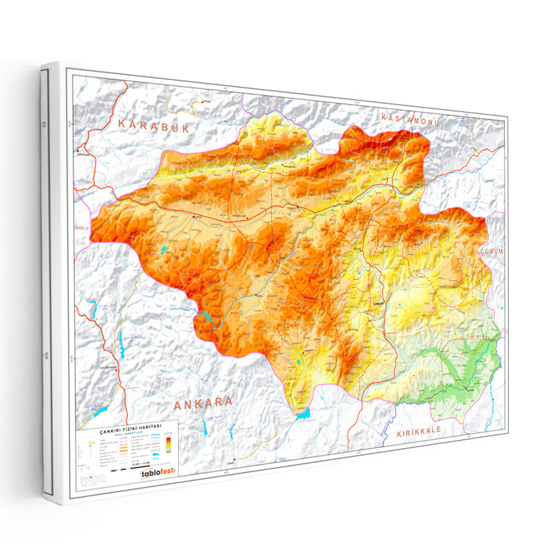 Yatay Kanvas Tablo Çankırı Coğrafi Yapı Harita Tablosu Ev Ofis Duvar Dekoru