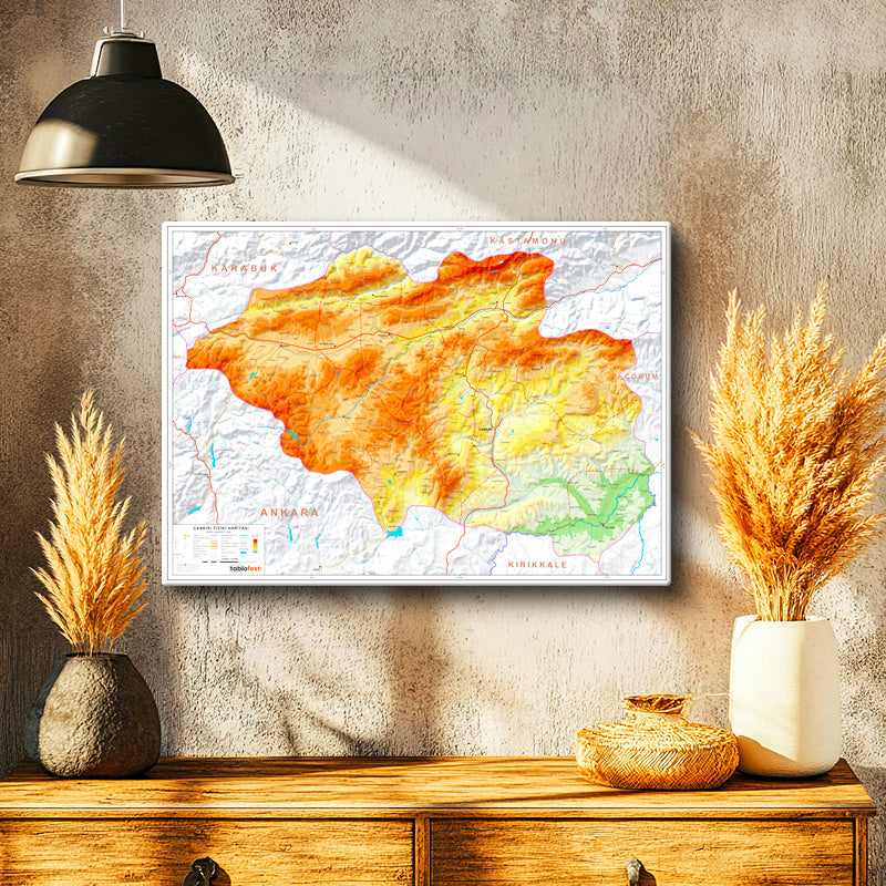 Yatay Kanvas Tablo Çankırı Coğrafi Yapı Harita Tablosu Ev Ofis Duvar Dekoru