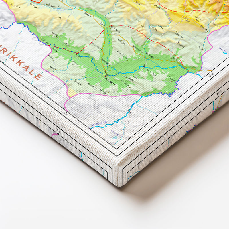 Yatay Kanvas Tablo Çankırı Coğrafi Yapı Harita Tablosu Ev Ofis Duvar Dekoru