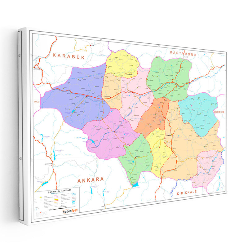 Yatay Kanvas Tablo Çankırı Bölgesel Alan Harita Tablosu Ev Ofis Duvar Dekoru