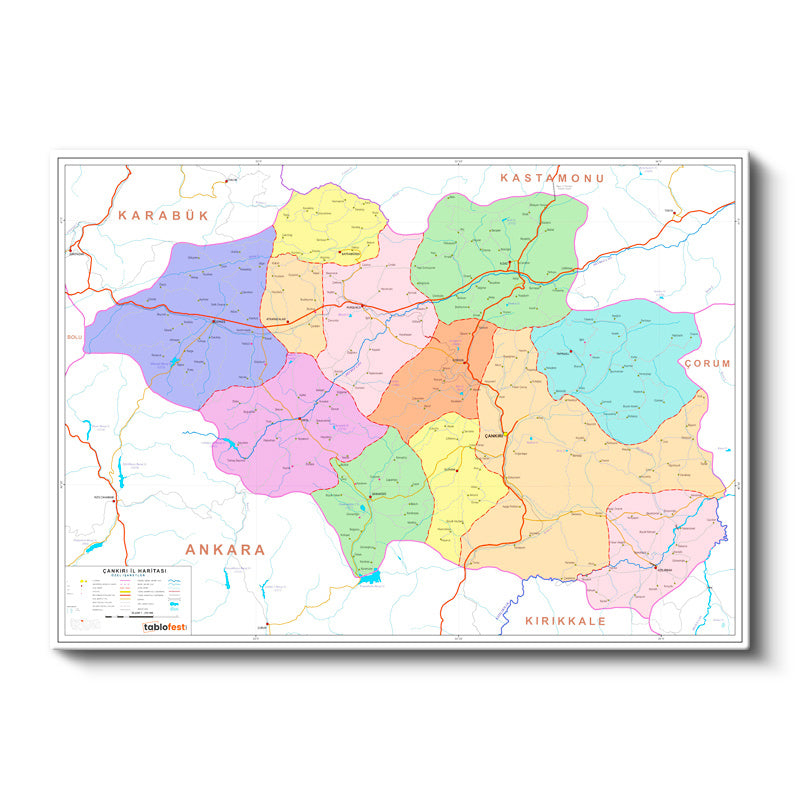 Yatay Kanvas Tablo Çankırı Bölgesel Alan Harita Tablosu Ev Ofis Duvar Dekoru