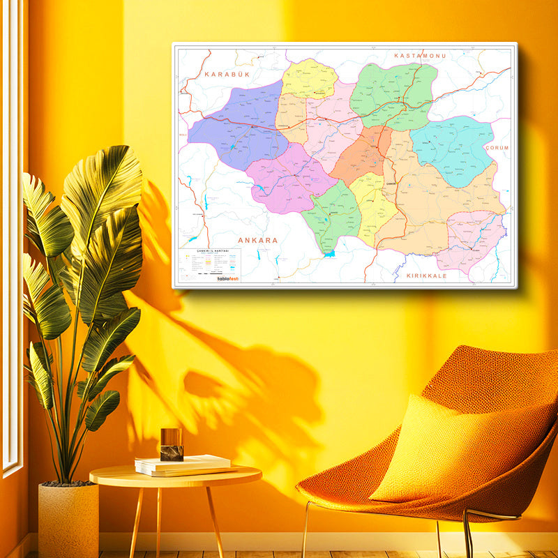Yatay Kanvas Tablo Çankırı Bölgesel Alan Harita Tablosu Ev Ofis Duvar Dekoru