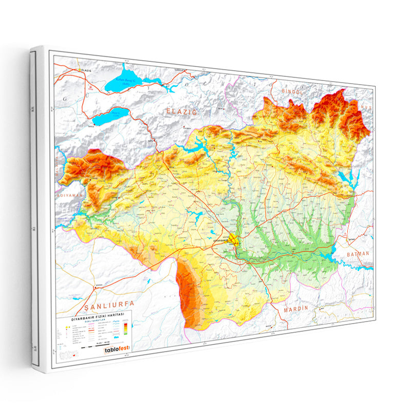 Yatay Kanvas Tablo Diyarbakır Arazi Şekli Harita Tablosu Ev Ofis Duvar Dekoru