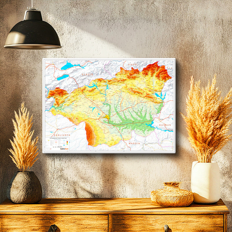 Yatay Kanvas Tablo Diyarbakır Arazi Şekli Harita Tablosu Ev Ofis Duvar Dekoru