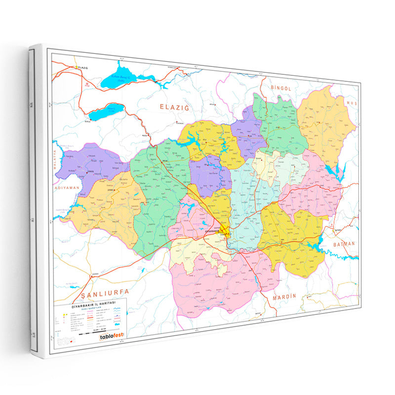 Yatay Kanvas Tablo Diyarbakır Mülki İdare Harita Tablosu Ev Ofis Duvar Dekoru