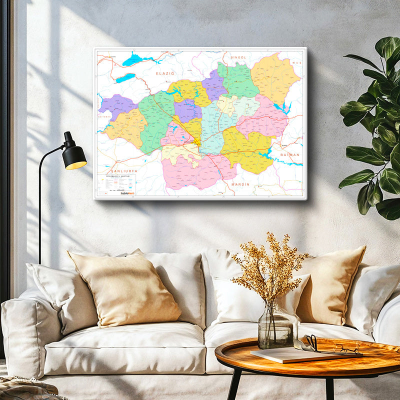 Yatay Kanvas Tablo Diyarbakır Mülki İdare Harita Tablosu Ev Ofis Duvar Dekoru