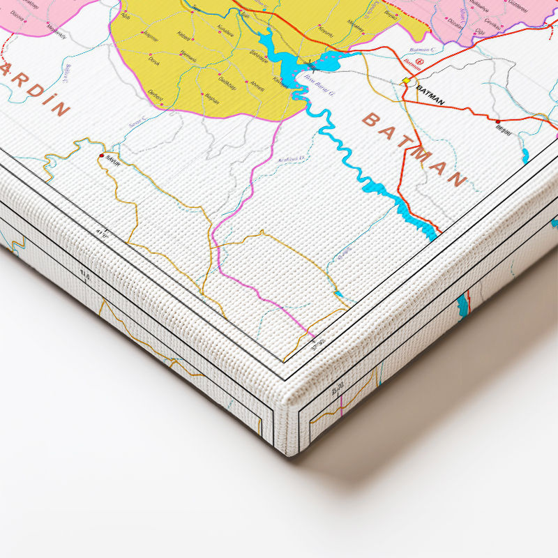 Yatay Kanvas Tablo Diyarbakır Mülki İdare Harita Tablosu Ev Ofis Duvar Dekoru