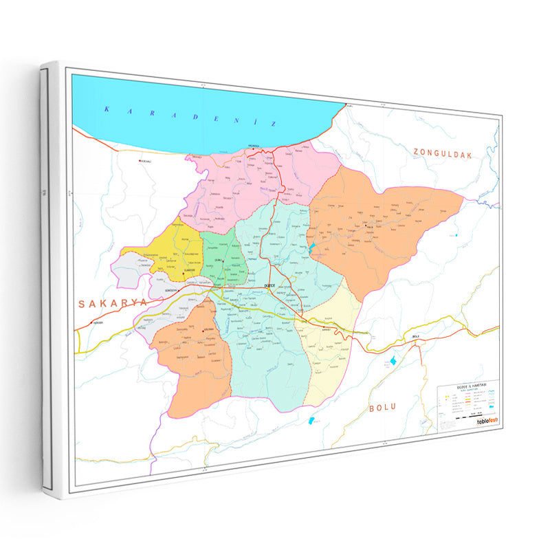 Yatay Kanvas Tablo Düzce Yerleşim Düzeni Harita Tablosu Ev Ofis Duvar Dekoru