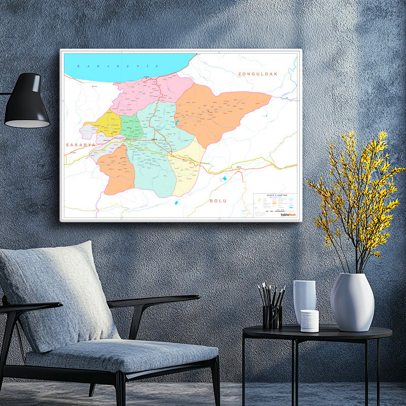Yatay Kanvas Tablo Düzce Yerleşim Düzeni Harita Tablosu Ev Ofis Duvar Dekoru