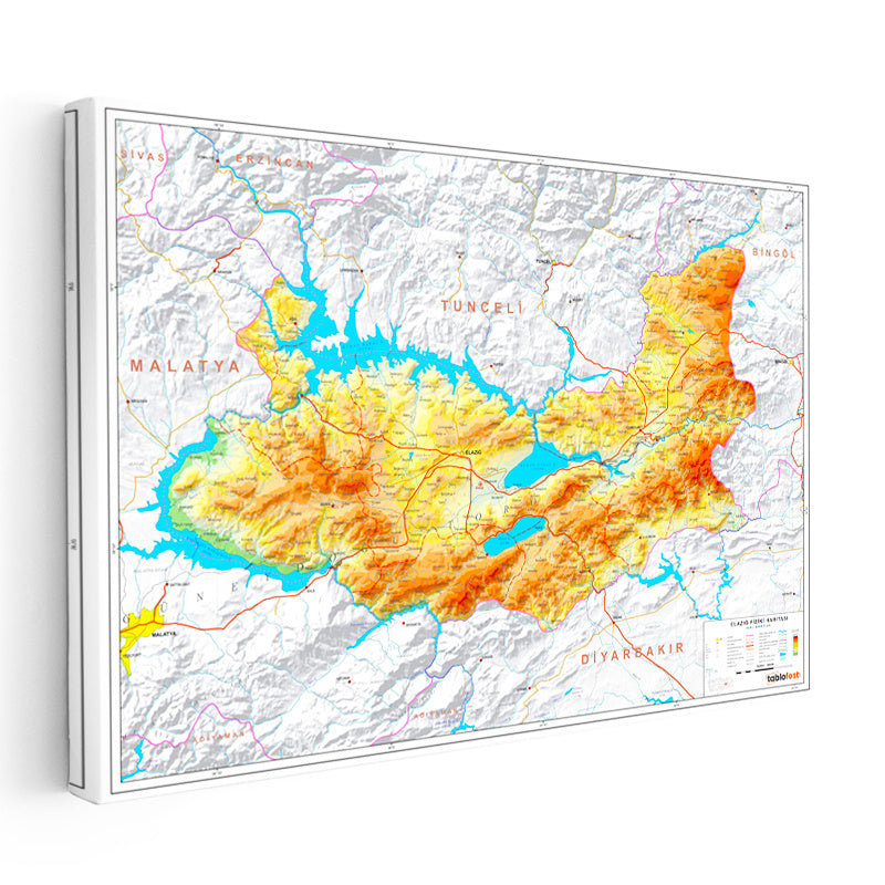 Yatay Kanvas Tablo Elazığ Fiziki Yeryüzü Harita Tablosu Ev Ofis Duvar Dekoru