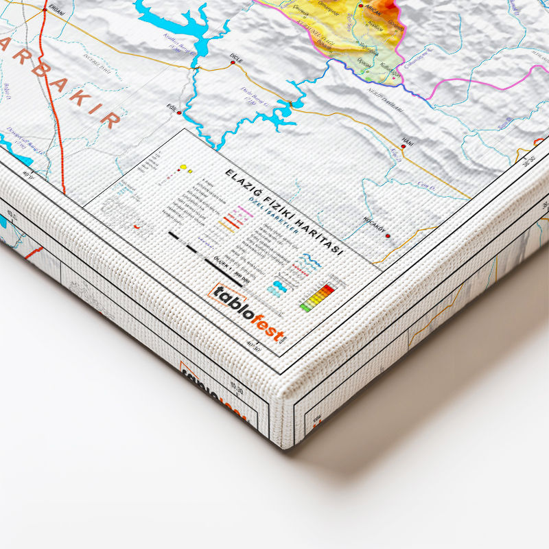 Yatay Kanvas Tablo Elazığ Fiziki Yeryüzü Harita Tablosu Ev Ofis Duvar Dekoru