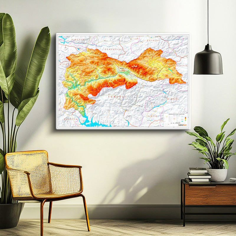 Yatay Kanvas Tablo Erzincan Coğrafi Yapı Harita Tablosu Ev Ofis Duvar Dekoru