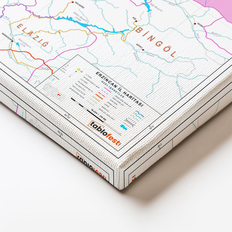 Yatay Kanvas Tablo Erzincan Yerleşim Planı Harita Tablosu Ev Ofis Duvar Dekoru