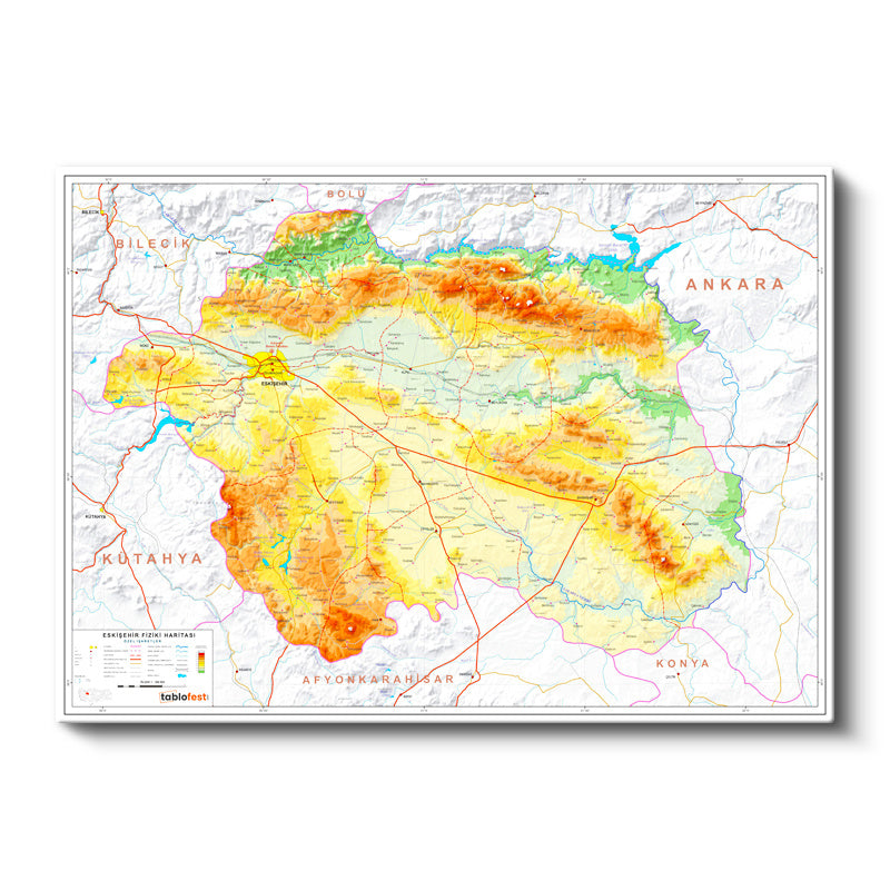 Yatay Kanvas Tablo Eskişehir Doğal Oluşum Harita Tablosu Ev Ofis Duvar Dekoru