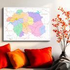 Yatay Kanvas Tablo Eskişehir İlçe Detaylı Harita Tablosu Ev Ofis Duvar Dekoru