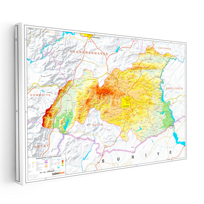 Yatay Kanvas Tablo Gaziantep Arazi Şekilleri Harita Tablosu Ev Ofis Duvar Dekoru