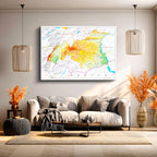 Yatay Kanvas Tablo Gaziantep Arazi Şekilleri Harita Tablosu Ev Ofis Duvar Dekoru