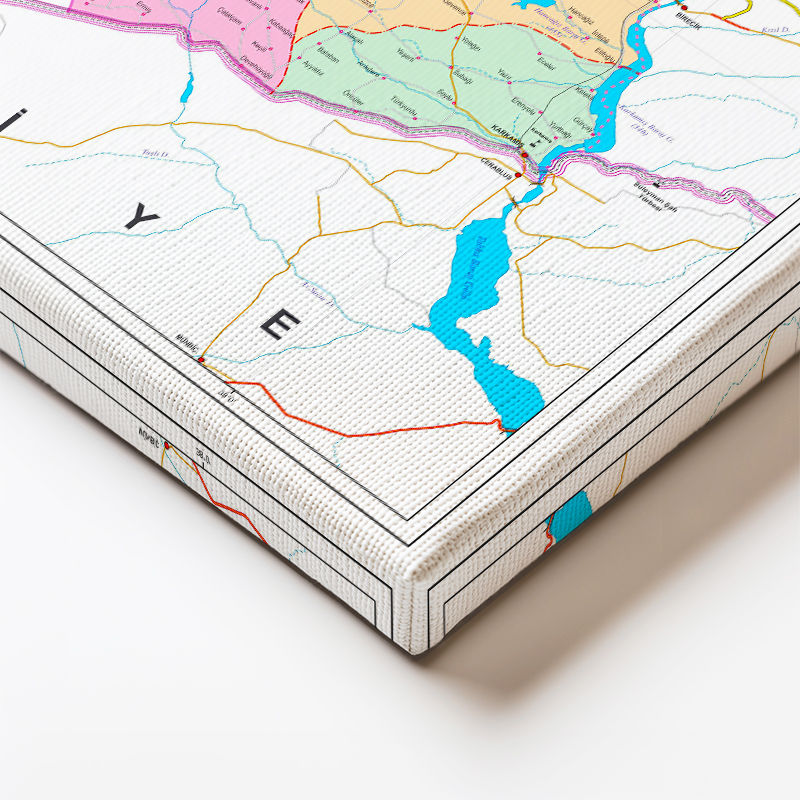 Yatay Kanvas Tablo Gaziantep Siyasi Sınır Harita Tablosu Ev Ofis Duvar Dekoru