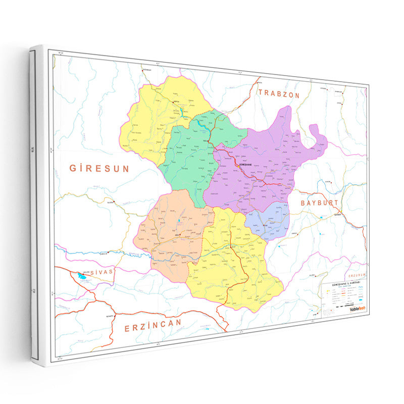 Yatay Kanvas Tablo Gümüşhane Yerleşim Planı Harita Tablosu Ev Ofis Duvar Dekoru