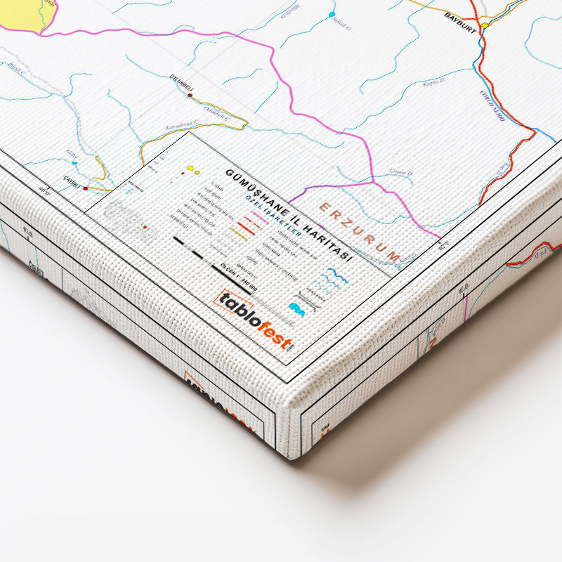 Yatay Kanvas Tablo Gümüşhane Yerleşim Planı Harita Tablosu Ev Ofis Duvar Dekoru