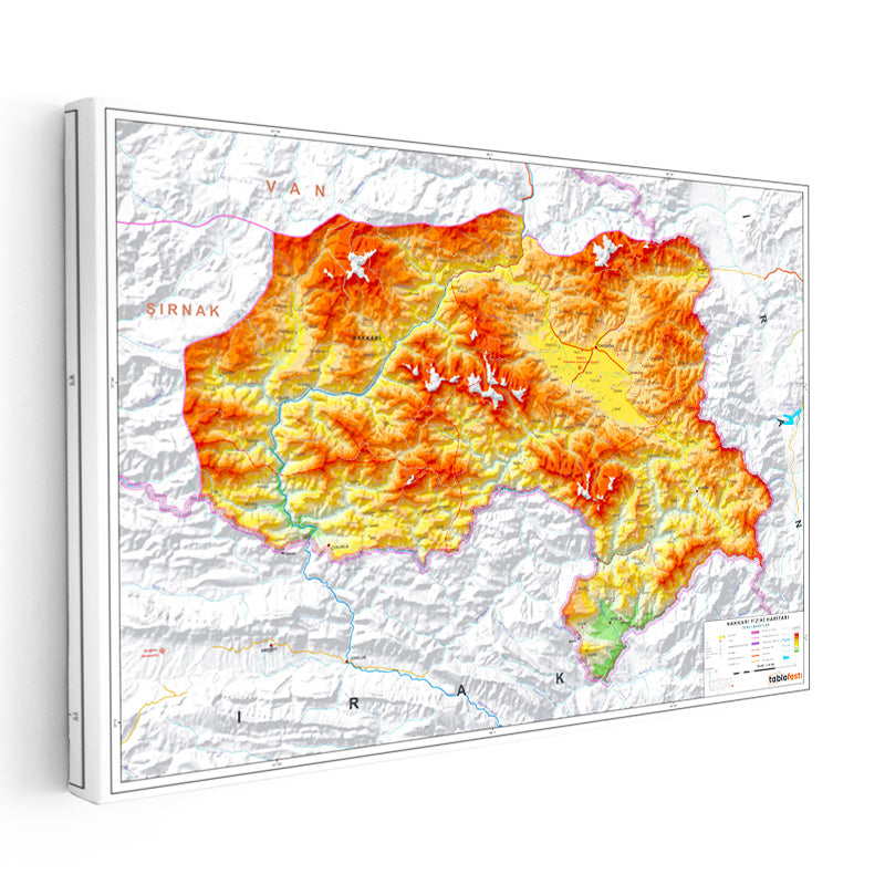 Yatay Kanvas Tablo Hakkari Topografik Harita Tablosu Ev Ofis Duvar Dekoru