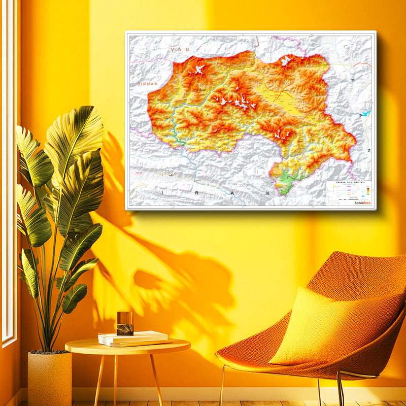 Yatay Kanvas Tablo Hakkari Topografik Harita Tablosu Ev Ofis Duvar Dekoru