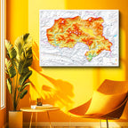 Yatay Kanvas Tablo Hakkari Topografik Harita Tablosu Ev Ofis Duvar Dekoru